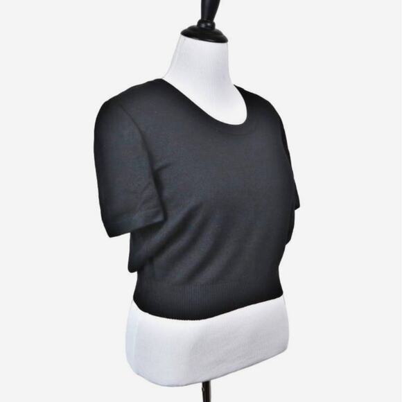 St John Basics Size M Cropped Knit Top Crew Neck Short Sleeve Black - Picture 6 of 10